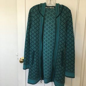 ATHLETA zip cardigan sweater with hood  Size S teal blue